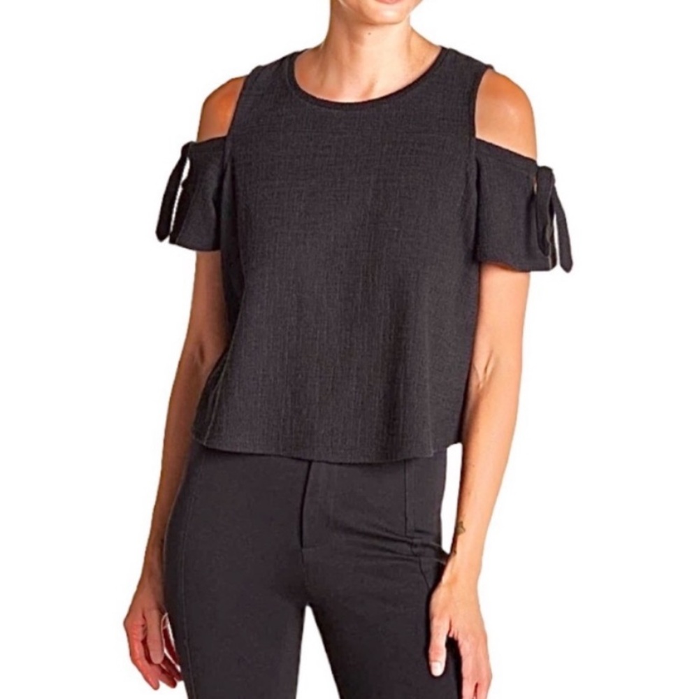 MADEWELL Skylark black tie cold shoulder short sleeve top size large